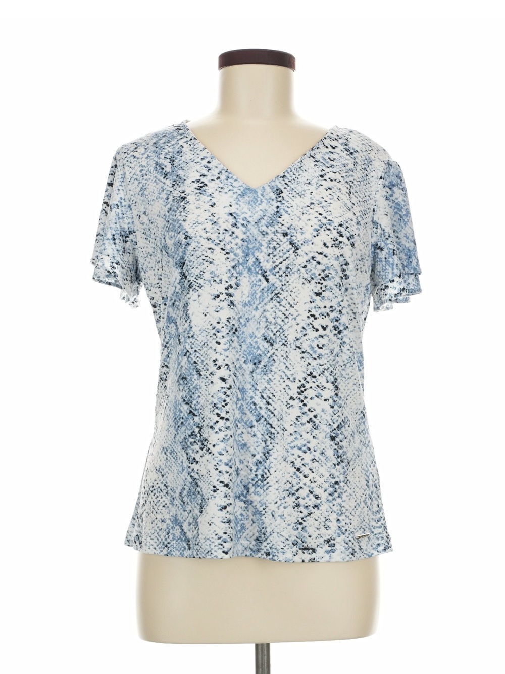 Calvin Klein Light Blue Snake-Print V-Neck Short Sleeve Top